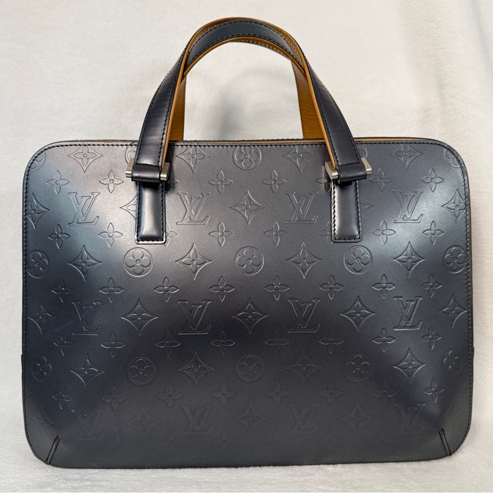 Louis Vuitton Navy Embossed Monogram Leather Briefcase